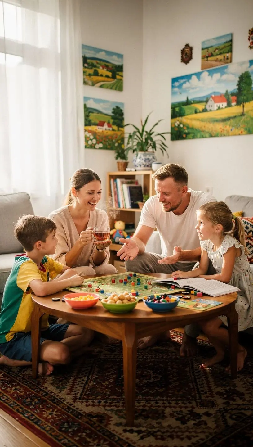 Przytulne wnętrze domu z ergonomicznym układem mebli, promujące komfort i funkcjonalność codziennego życia.